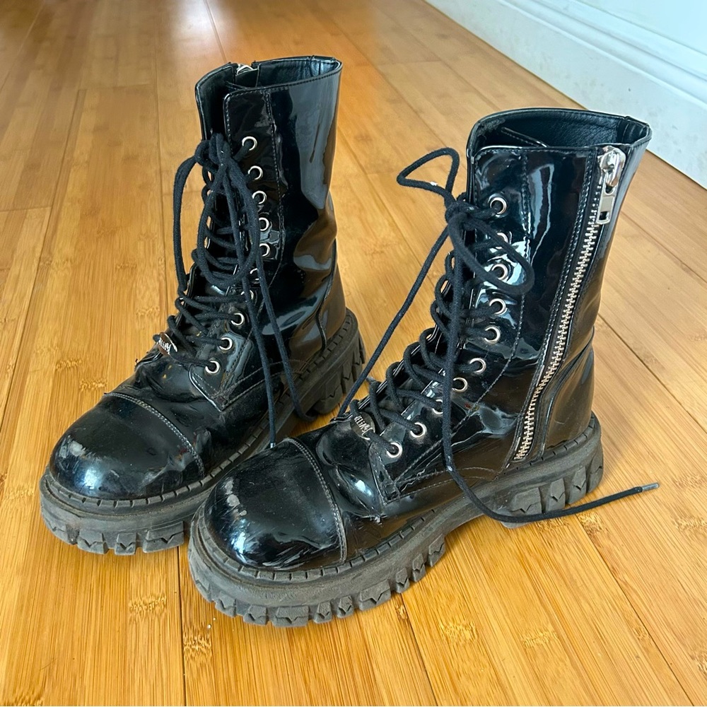 Black Delia’s Dollskill Shiny Combat Boots